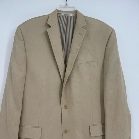 Calvin Klein Blazer Mens Size 44L Tan Beige 2 Button Sport Jacket 100% Linen - Picture 5 of 12